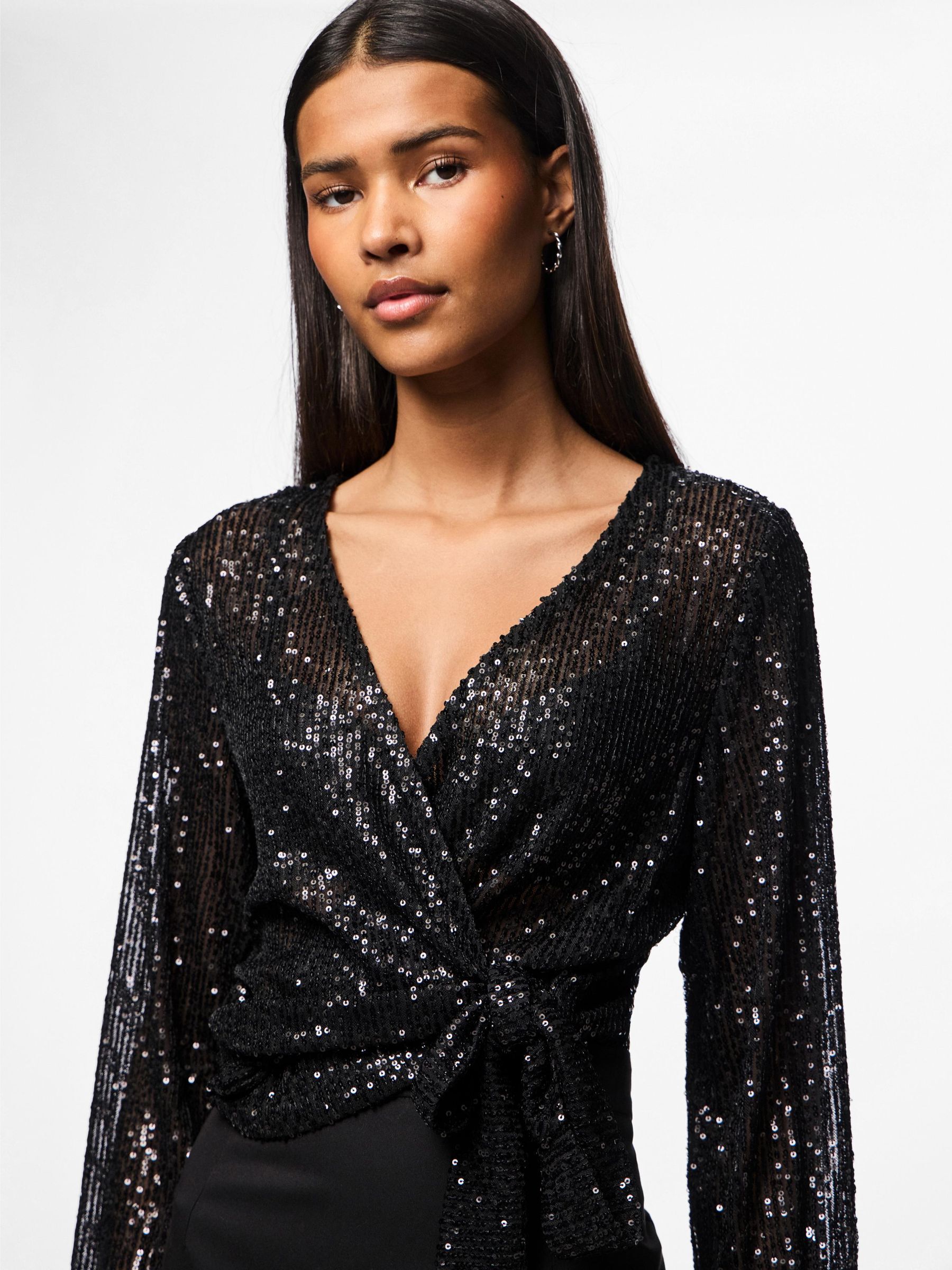 PCDELPHIA SEQUINS WRAP BLOUSE Black PIECES Finland