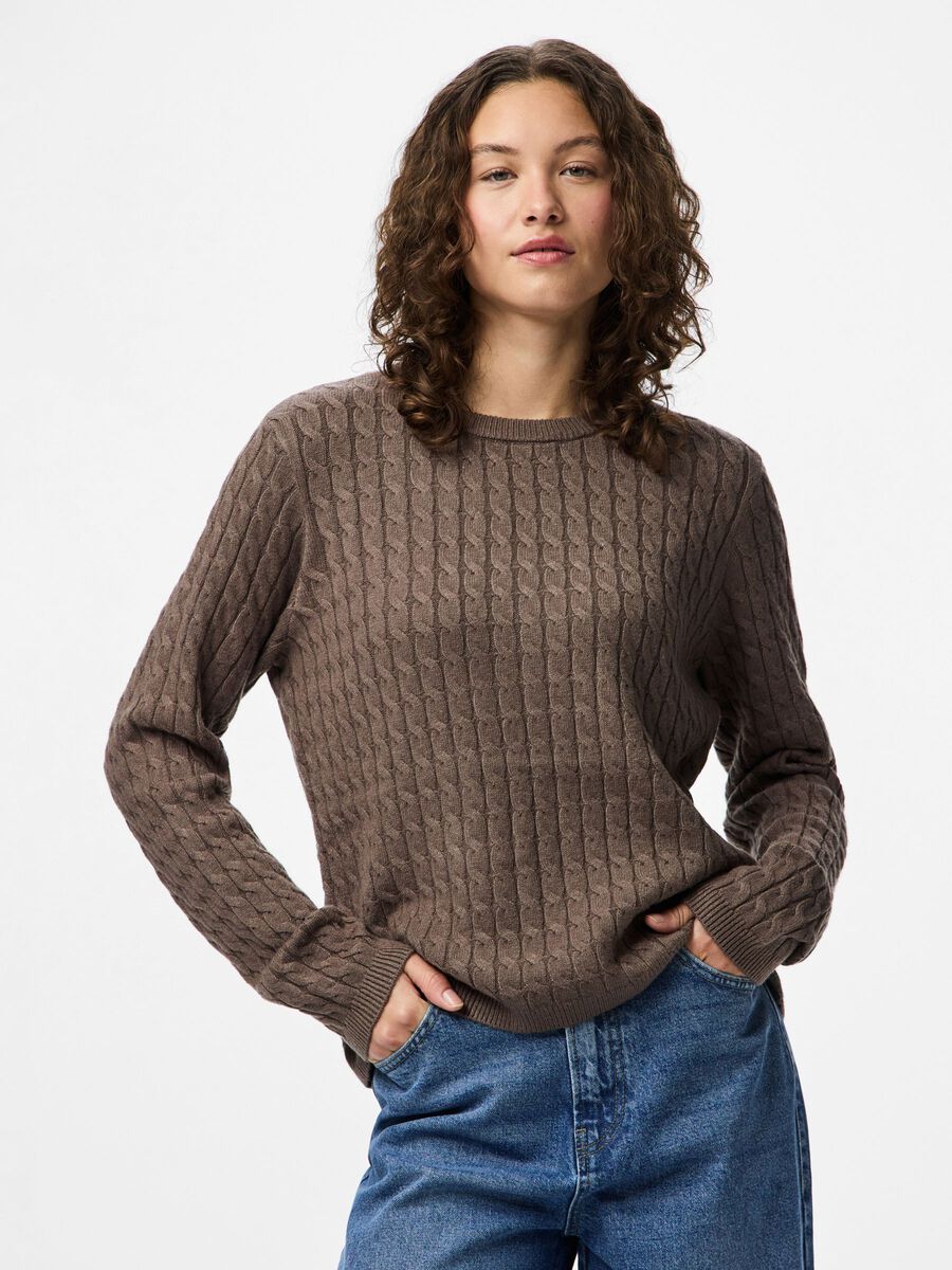 Product carousel image - PCFIA CABLE KNIT PULLOVER, Morel | 1