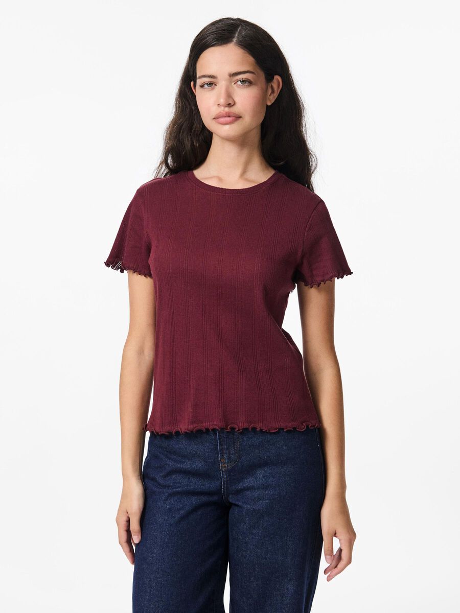 Pieces PCMARIE POINTELLE T-SHIRT, Tawny Port, highres - 17152053_TawnyPort_003.jpg
