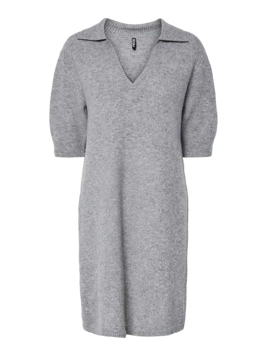 Pieces PCMALOU POLO KNITTED DRESS, Medium Grey Melange, highres - 17161988_MediumGreyMelange_001.jpg