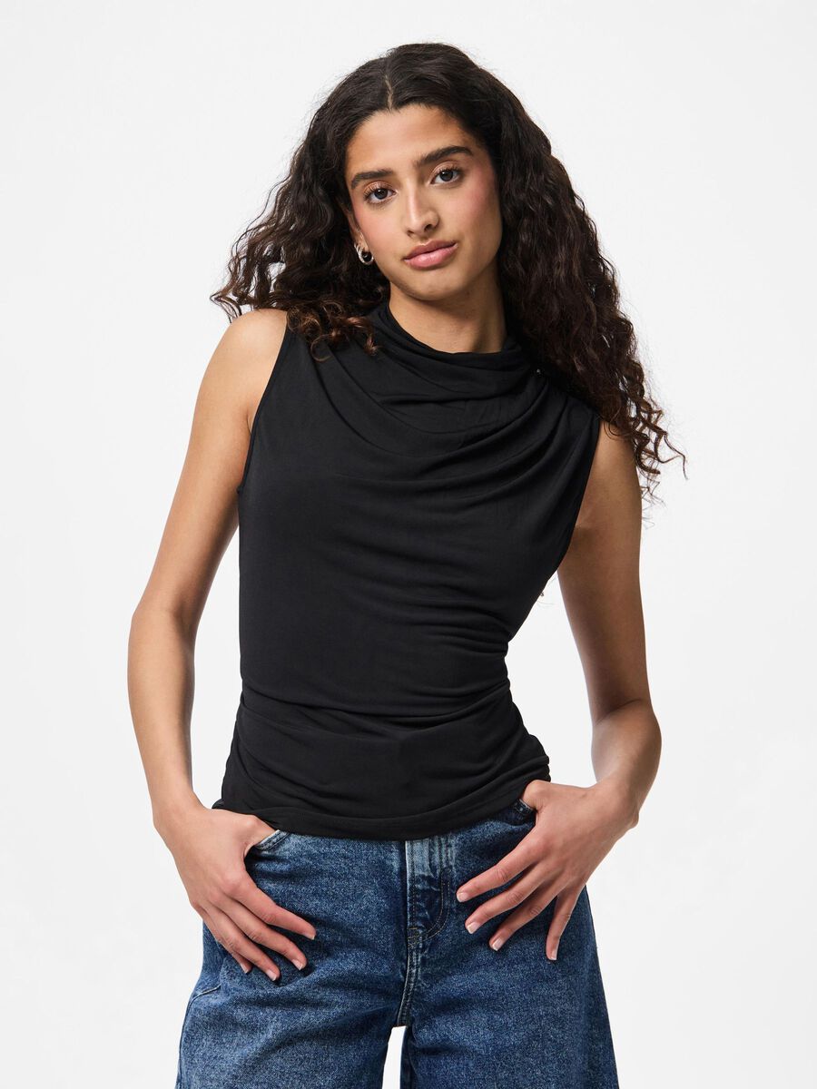 Pieces PCMADISON DRAPED SLEEVELESS TOP, Black, highres - 17151143_Black_003.jpg