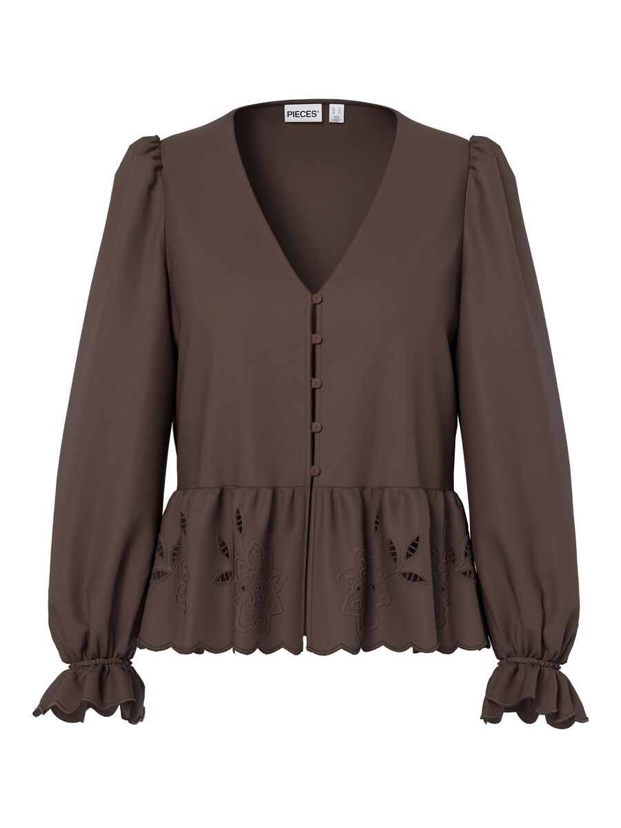 Carousel image - PCFELUCA PEPLUM  BLOUSE, Hot Fudge | 6