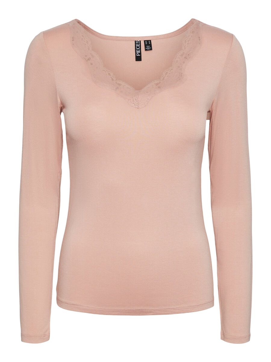 Carousel image - PCBARBERA LACE LONG SLEEVED TOP, Misty Rose | 5