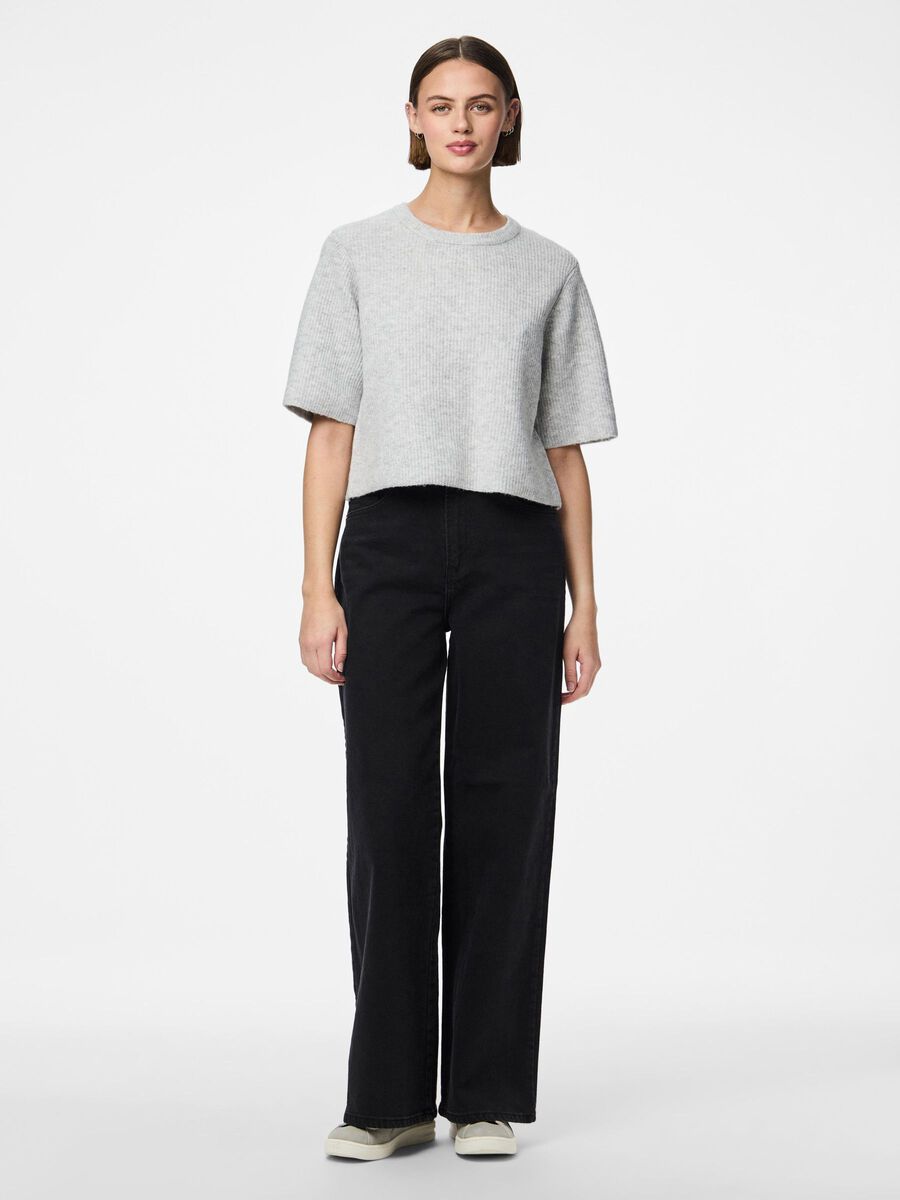 Carousel image - PCSILLY SHORT SLEEVED KNITTED TOP, Light Grey Melange | 5