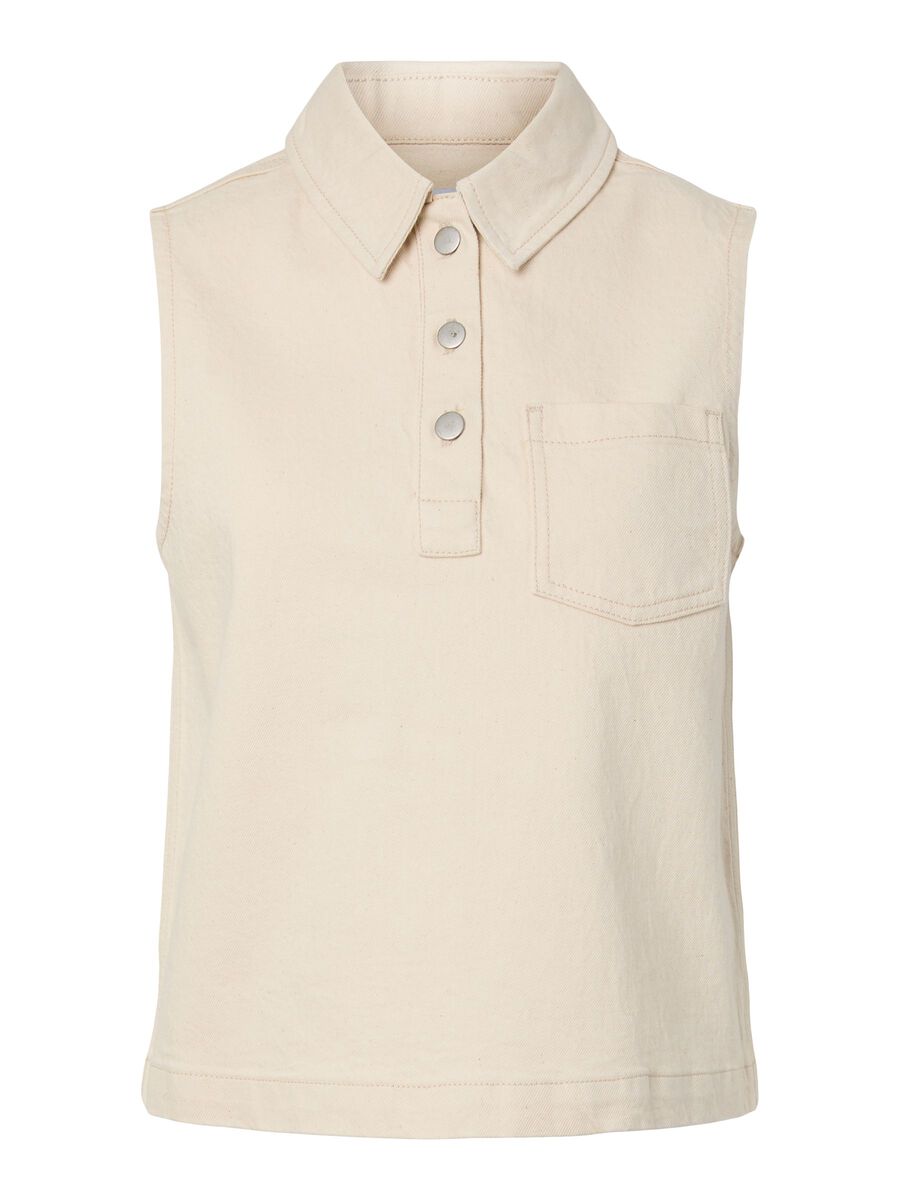 Carousel image - PCGRACE DENIM-POLO TOP, Ecru | 6