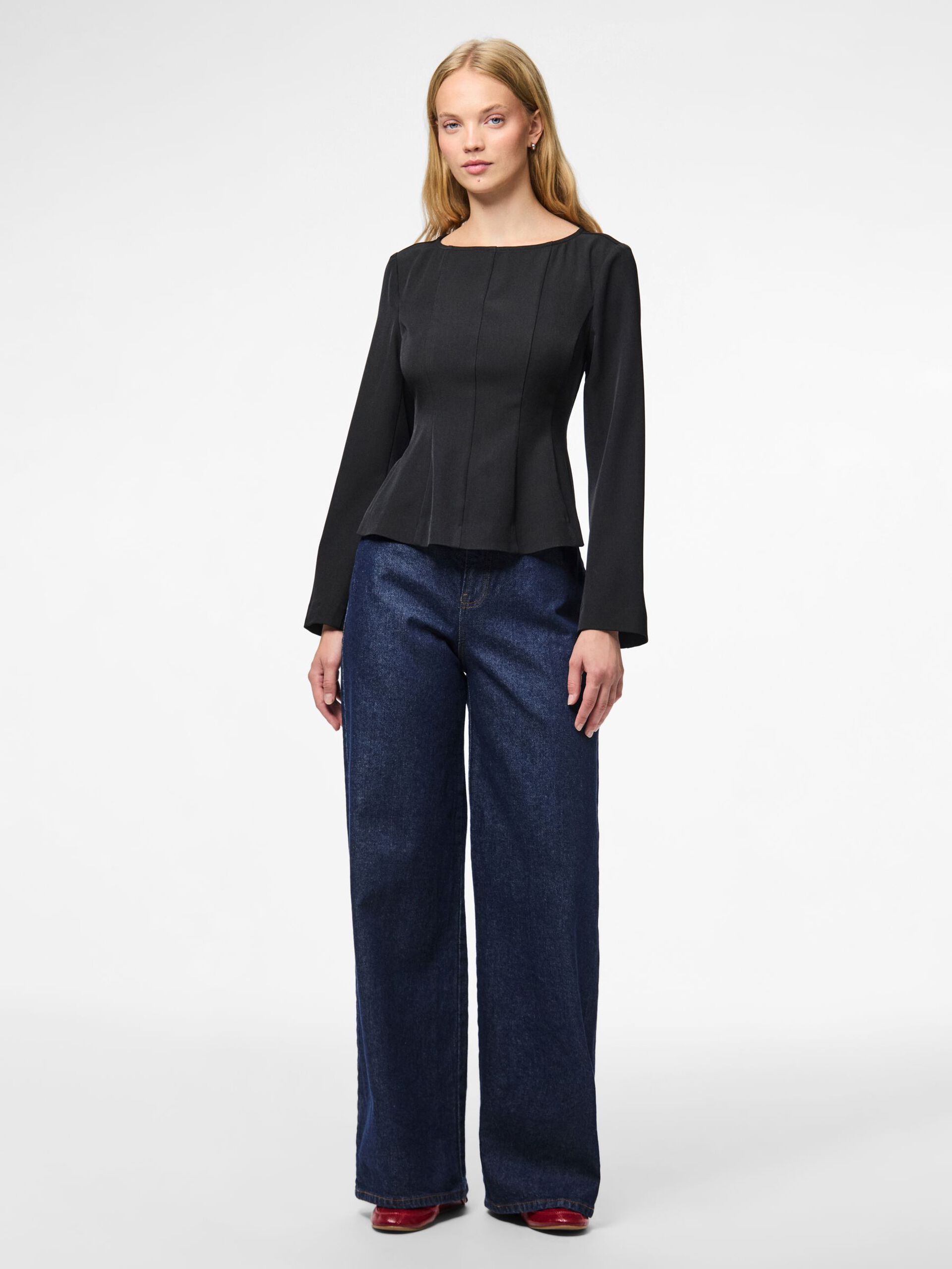 Carousel image - PCJOSSA BOATNECK LONG SLEEVED TOP, Black | 3