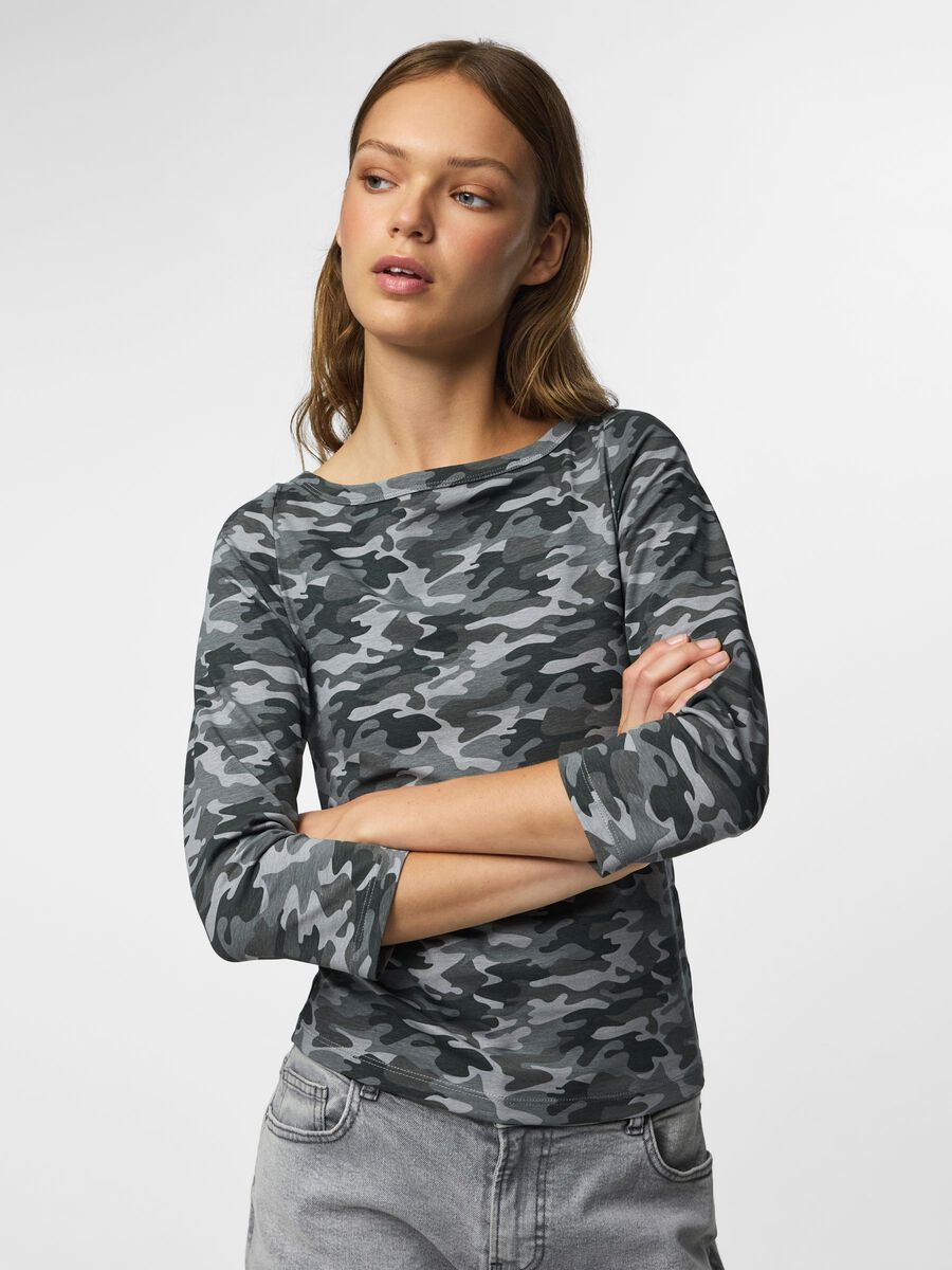 Carousel image 1 PCPHOEBE BOATNECK 3/4 SLEEVED TOP, Light Grey Melange