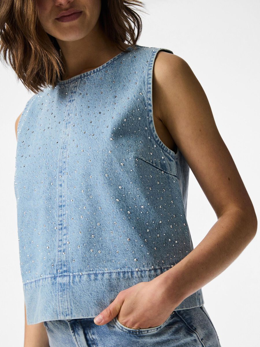 Pieces PCNOEL RHINESTEN DENIM TOP, Light Blue Denim, highres - 17160031_LightBlueDenim_1245782_006.jpg