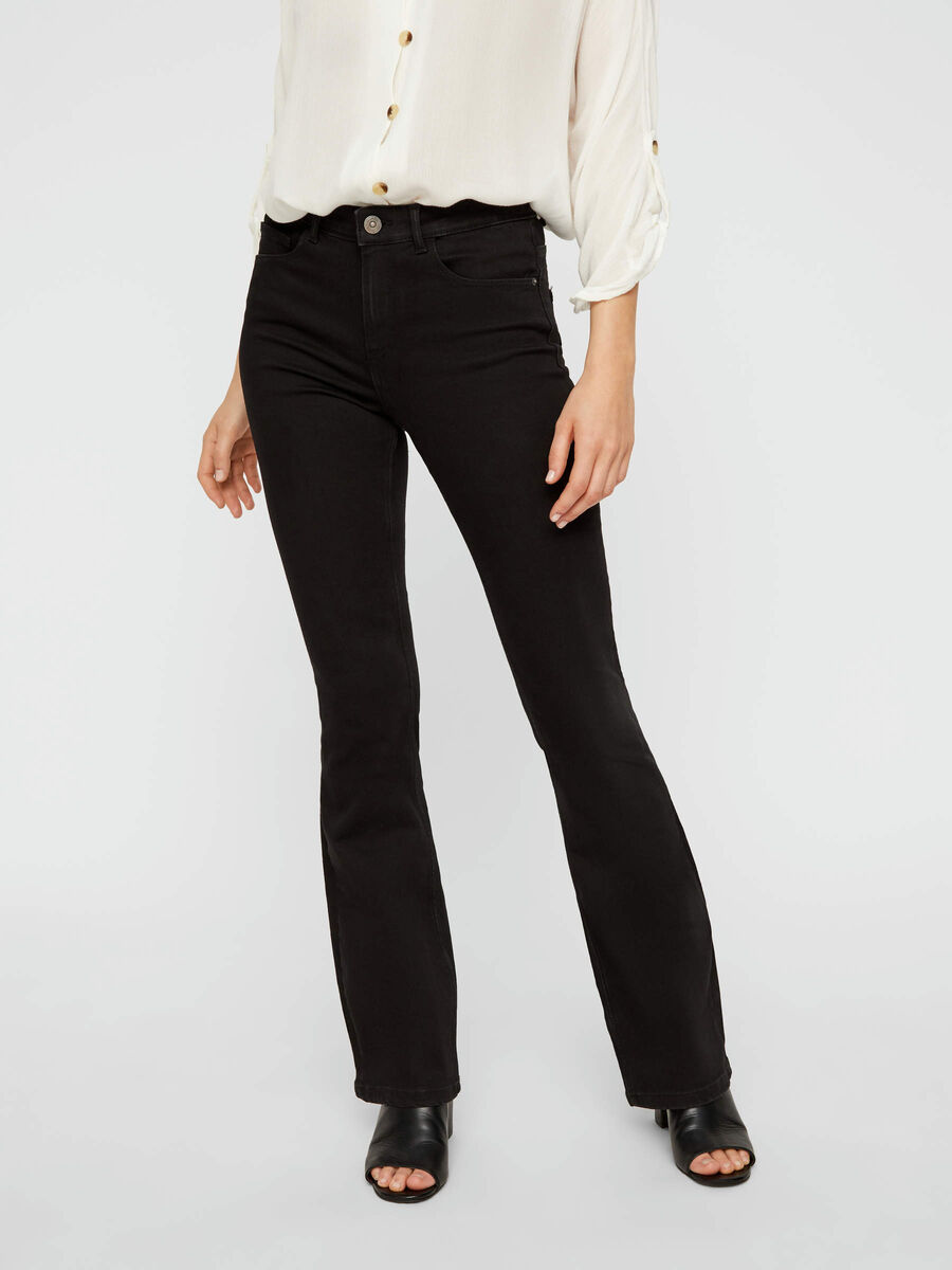 Pieces MID WAIST FLARED JEANS, Black, highres - 17097365_Black_003.jpg