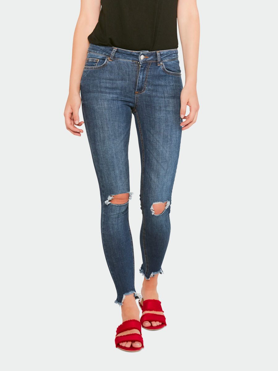 Pieces MID WAIST DESTROYED SKINNY FIT JEAN, Dark Blue Denim, highres - 17087982_DarkBlueDenim_003.jpg