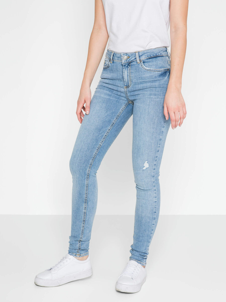 Pieces MID WAIST SKINNY FIT JEANS, Light Blue Denim, highres - 17087087_LightBlueDenim_003.jpg