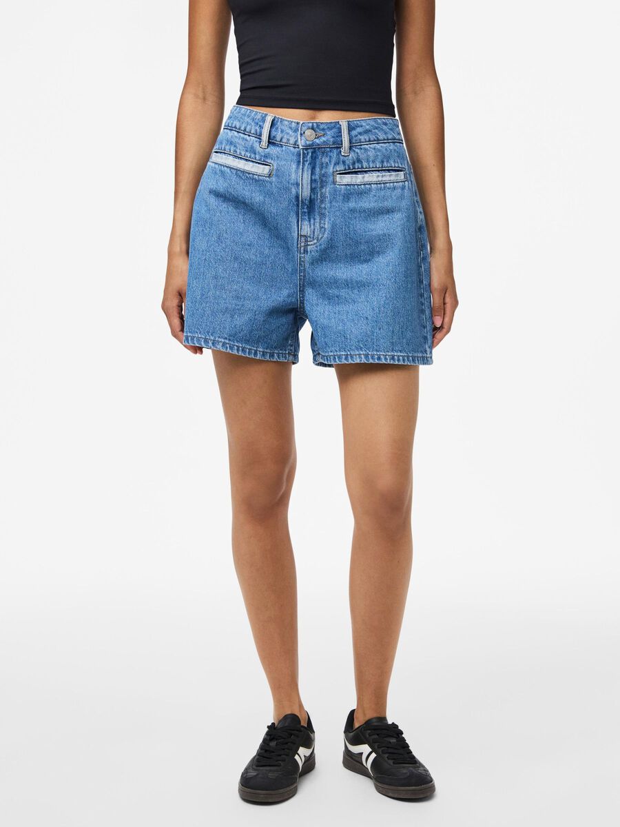 Pieces PCFIE HW PATCHWORK DENIMSHORTS, Dark Blue Denim, highres - 17159215_DarkBlueDenim_003.jpg