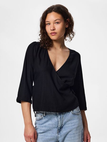 Pieces PCPIA 3/4-ARM LEINENMIX WICKELBLUSE, Black, highres - 17162298_Black_003.jpg