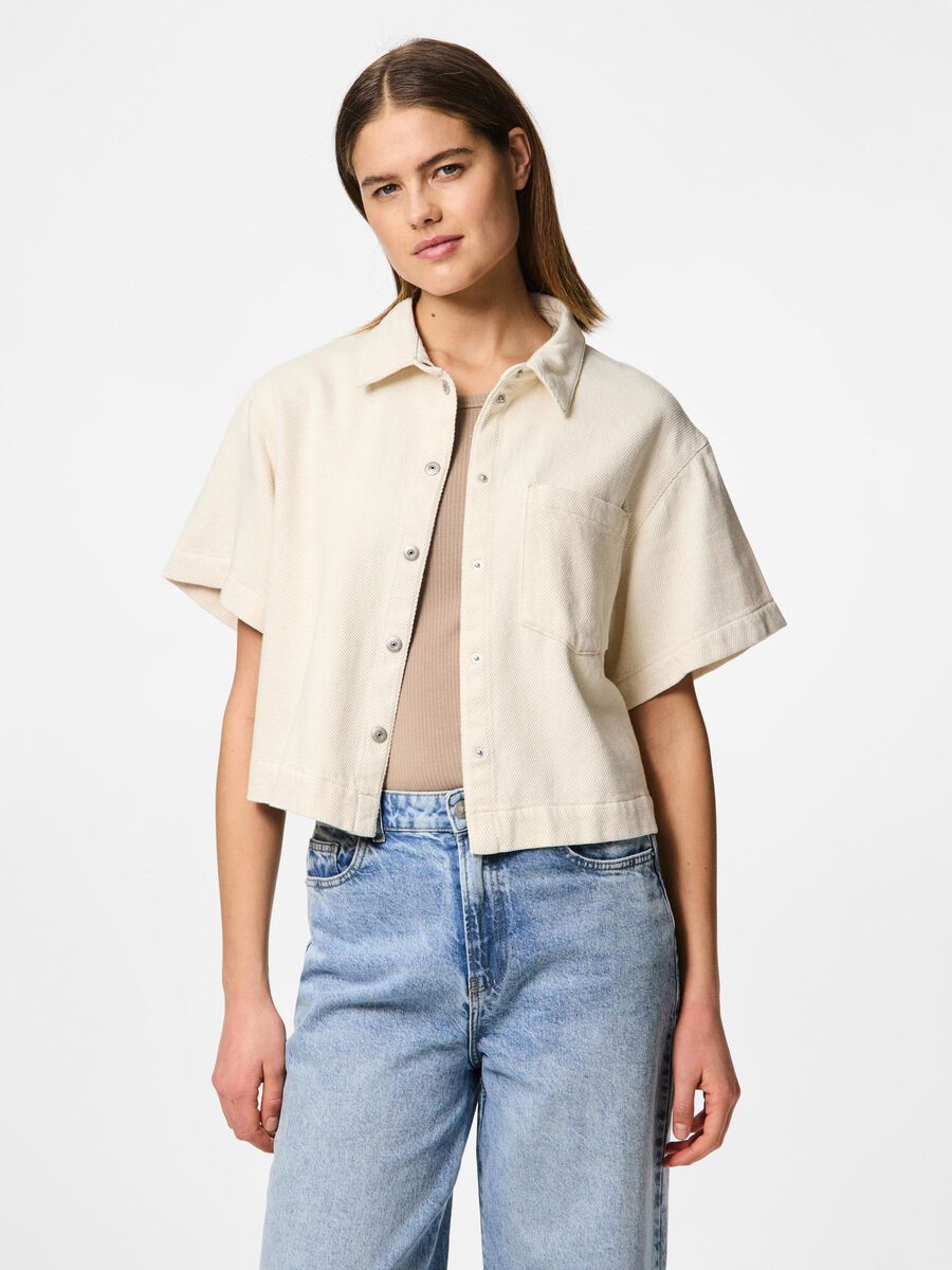Pieces CHEMISE À MANCHES COURTES, Raw Cotton, highres - 17156459_RawCotton_003.jpg