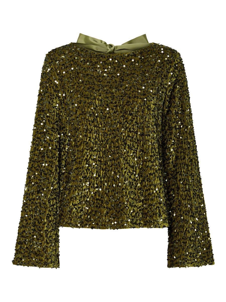 Carousel image - PCKAM SEQUINS BOW LONG SLEEVED TOP, Kalamata | 1