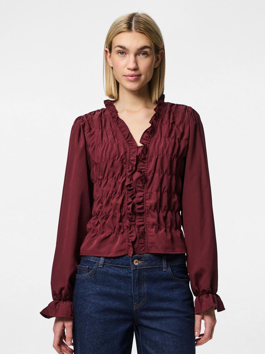 Pieces PCDEMMIE V-NECK BLOUSE, Tawny Port, highres - 17159624_TawnyPort_003.jpg