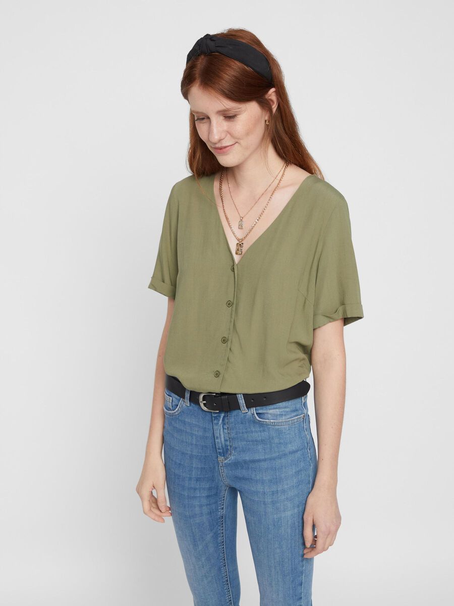 Pieces BUTTON-UP SHORT SLEEVED TOP, Deep Lichen Green, highres - 17100686_DeepLichenGreen_003.jpg