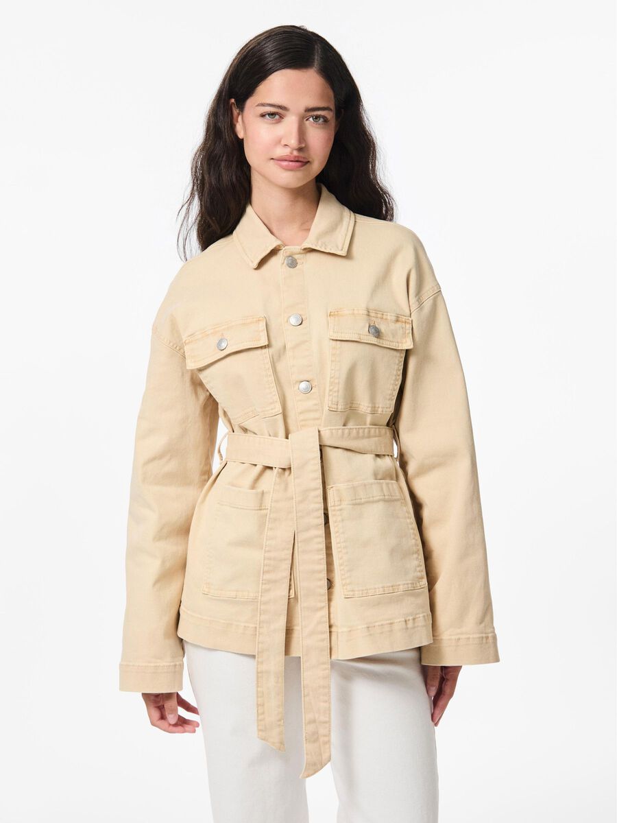 Pieces PCTORA DENIM JACKET, Sandshell, highres - 17157140_Sandshell_003.jpg