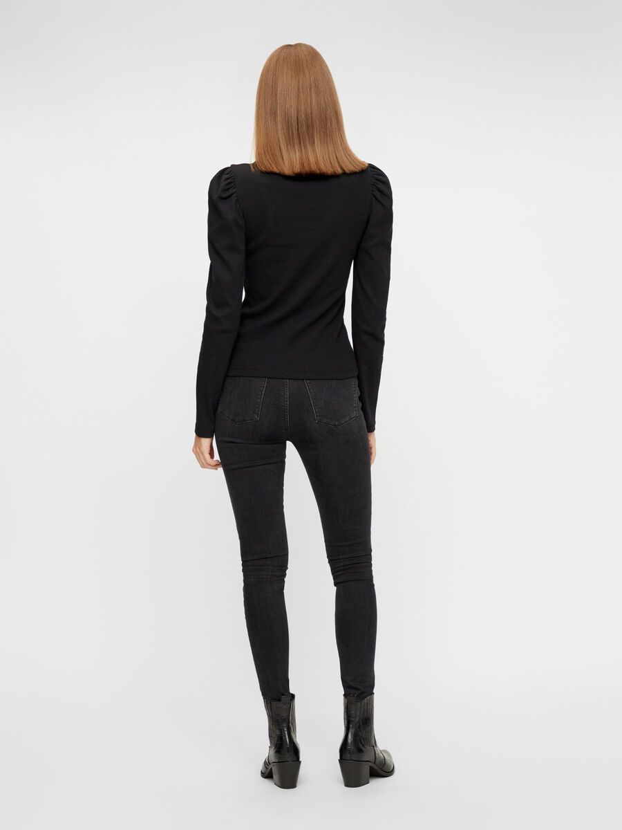 Carousel image - PUFF SHOULDER LONG SLEEVED TOP, Black | 2