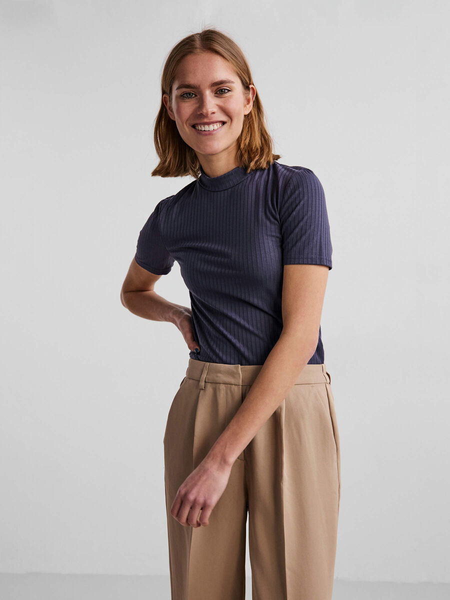 Pieces GERIPPTE STEHKRAGEN BLUSE, Ombre Blue, highres - 17101643_OmbreBlue_003.jpg