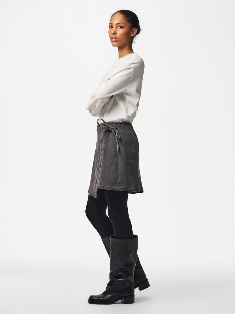 Carousel image 3 PCFLORA MW WRAP DENIM MINI SKIRT, Grey Denim