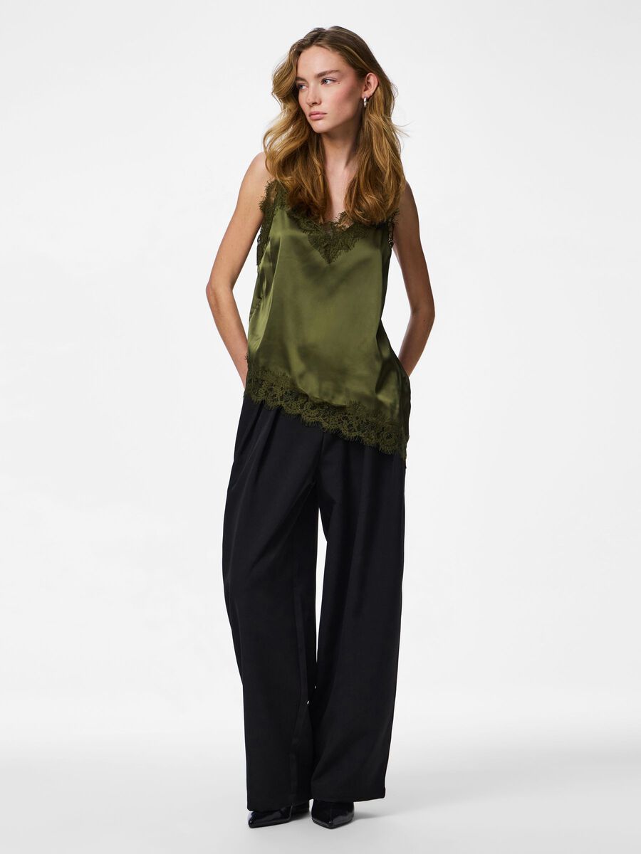 Carousel image - PCNOMI SATIN LACE STRAP TOP, Burnt Olive | 3