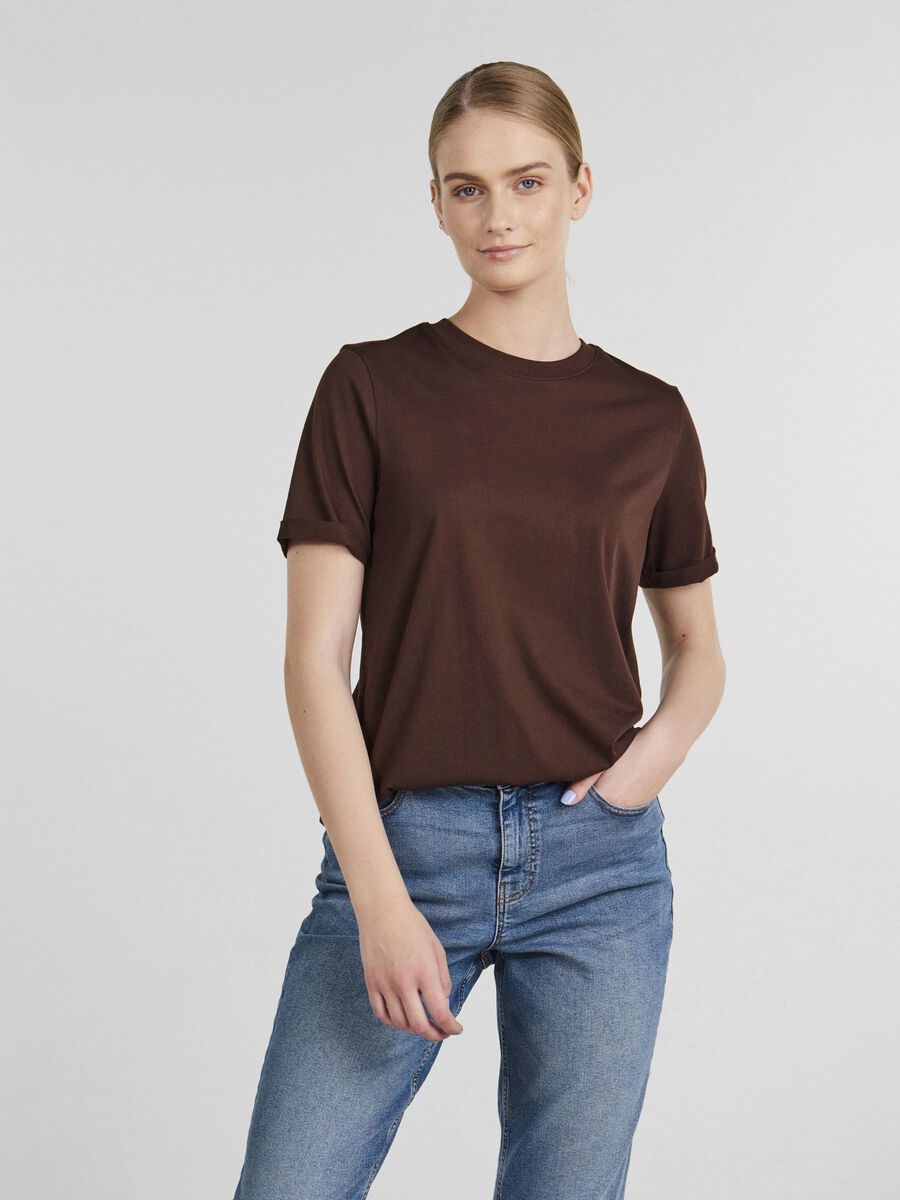 Pieces PCRIA FOLD UP T-SHIRT, Chicory Coffee, highres - 17086970_ChicoryCoffee_003.jpg