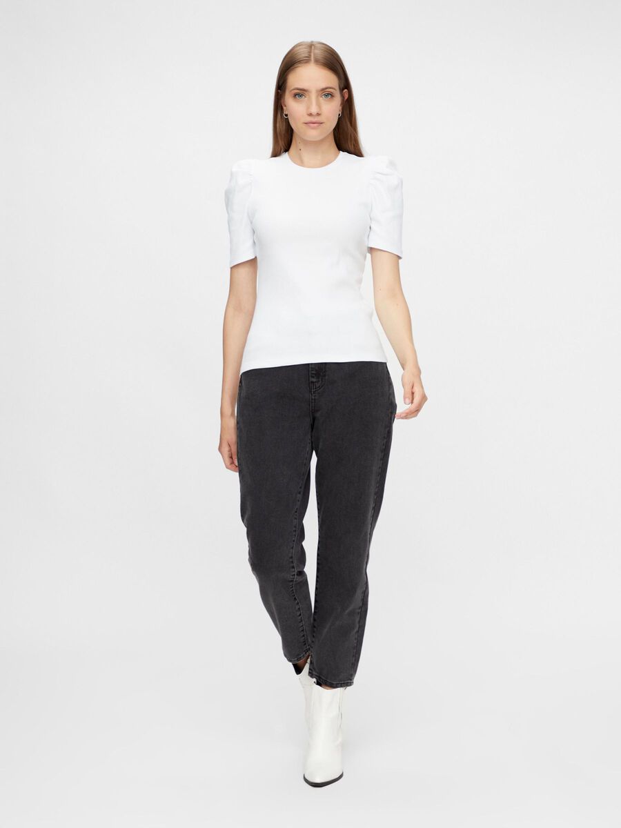 Carousel image - PUFF SLEEVED RIB TOP, Bright White | 3