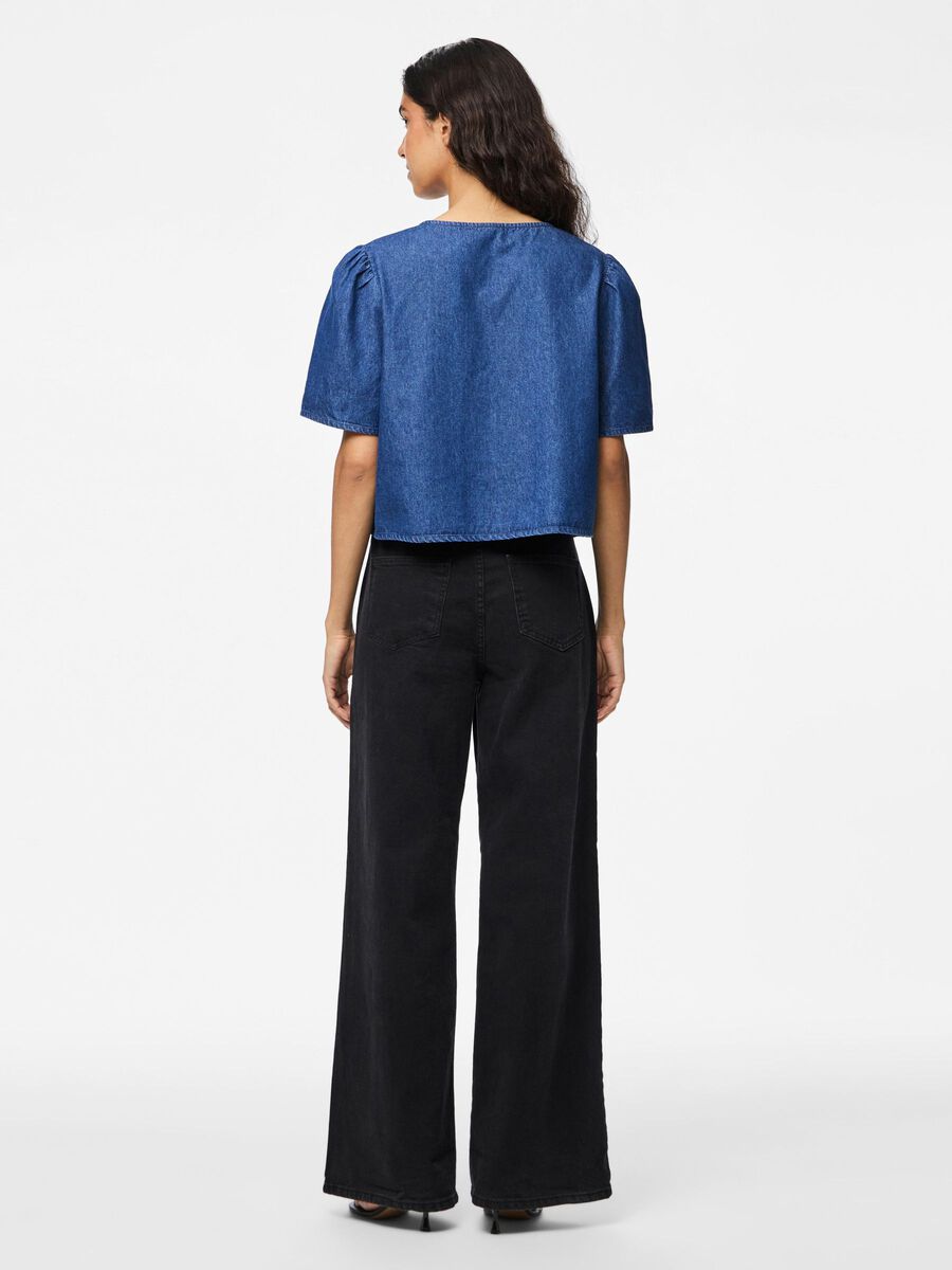 Pieces PCTENIM - EN DENIM AVEC LIEN À NOUER TOP, Medium Blue Denim, highres - 17157937_MediumBlueDenim_004.jpg