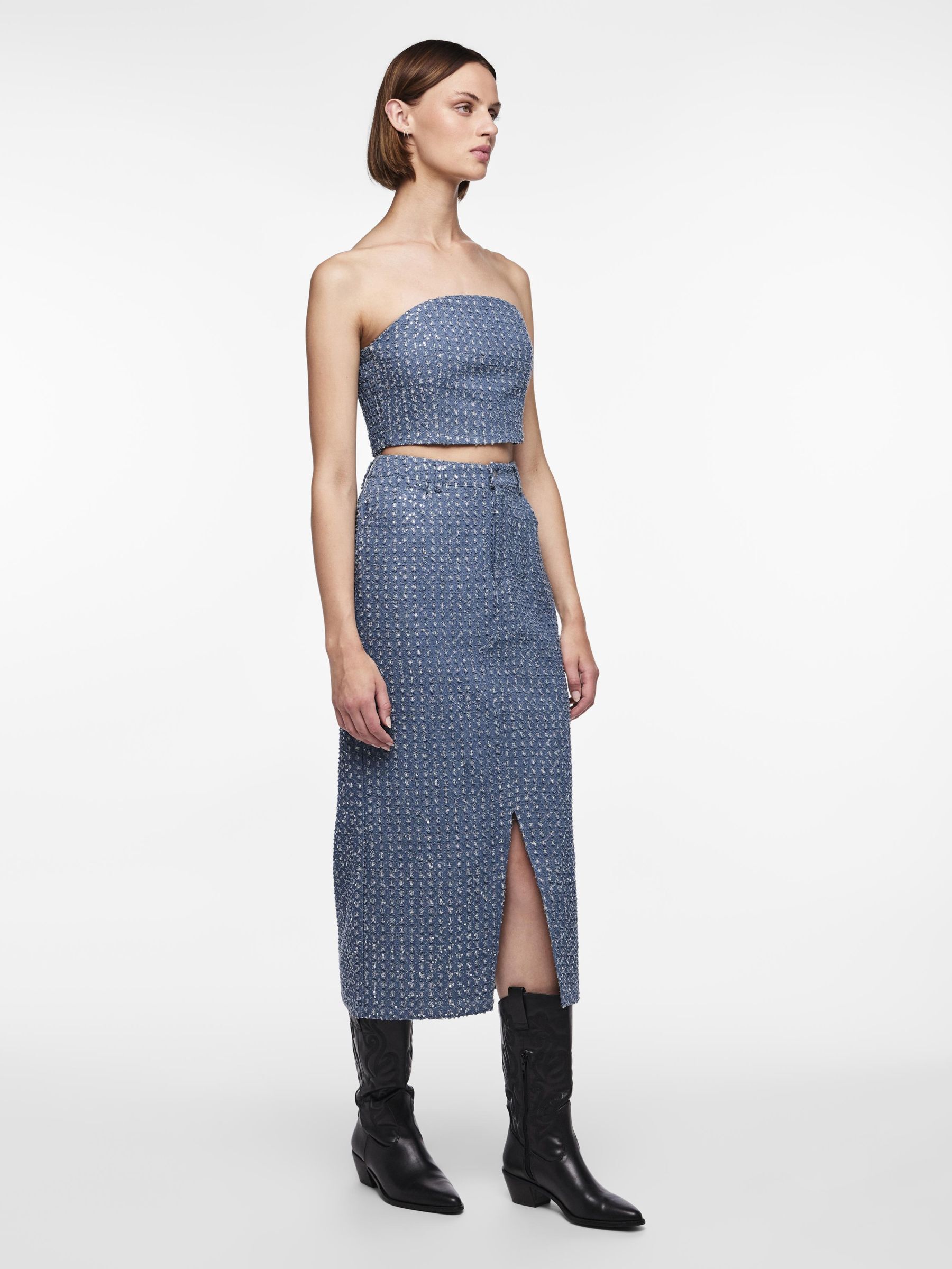 PCNAOMI DENIM SKIRT Blue PIECES UK