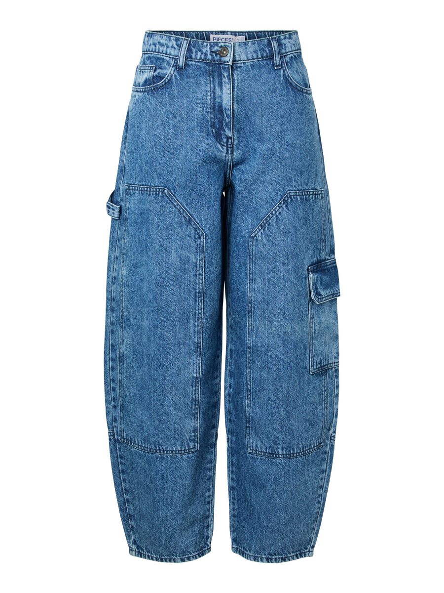 Product carousel image 1 PCSKY MW CARGO JEANS, Medium Blue Denim