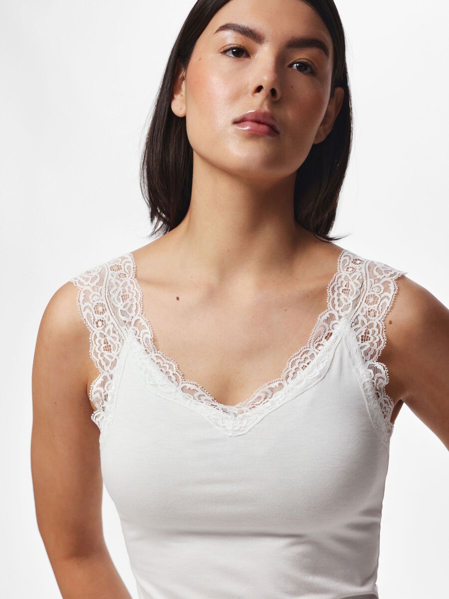 Carousel image - PCBARBERA LACE SLEEVELESS TOP, Bright White | 7