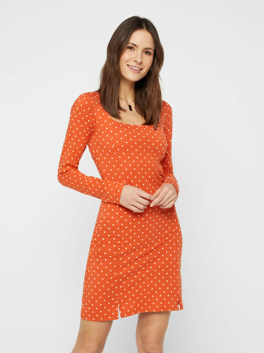 Pieces POLKA-DOT KNEE-LENGTH DRESS, Baked Apple, highres - 17106439_BakedApple_788139_003.jpg