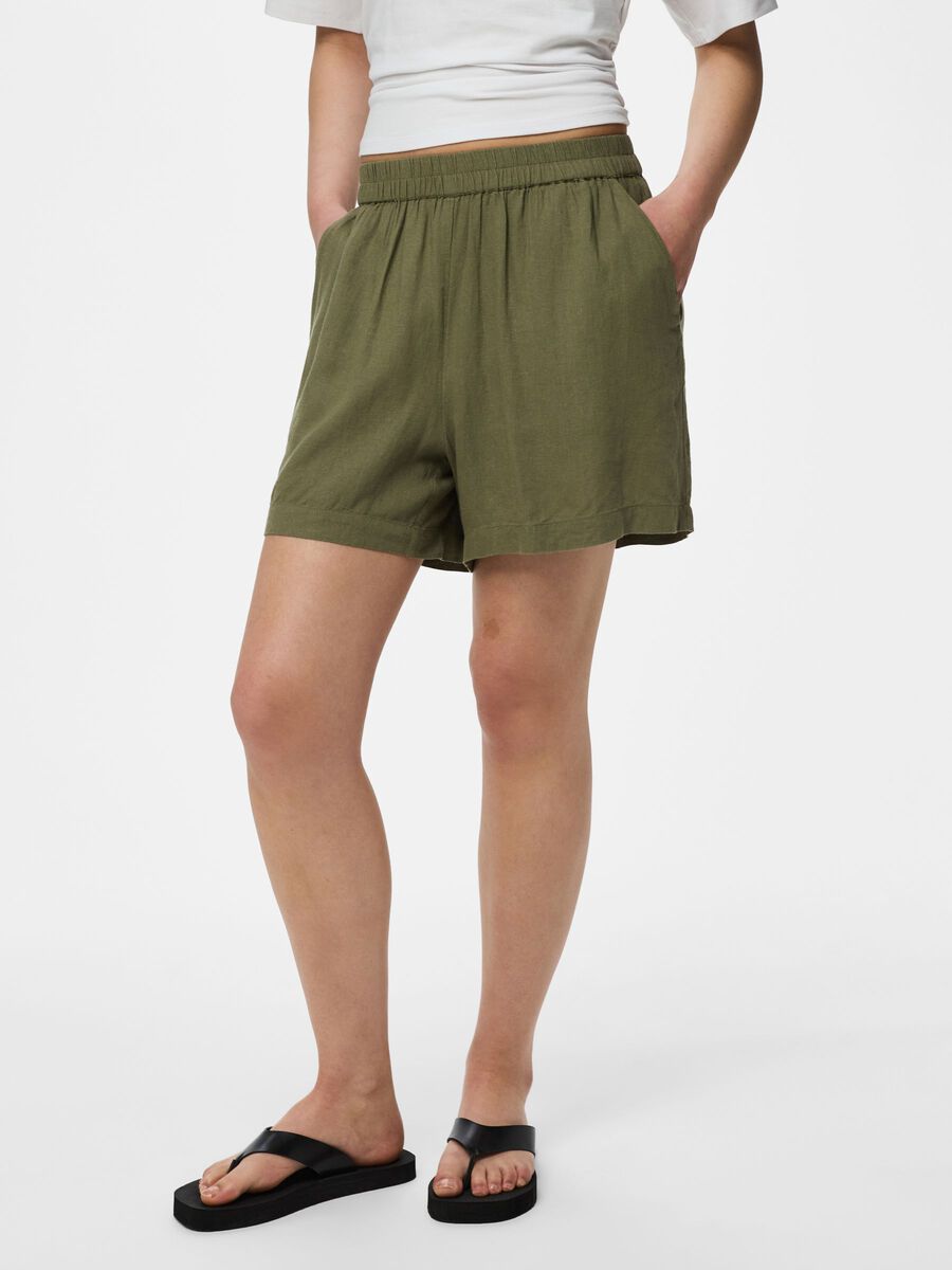 Product carousel image - PCPIA LINEN BLEND SHORTS, Deep Lichen Green | 1