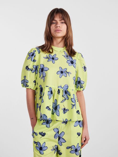 Pieces PCSUNNY SHORT SLEEVED BLOUSE, Neon Yellow, highres - 17143570_NeonYellow_1064900_003.jpg