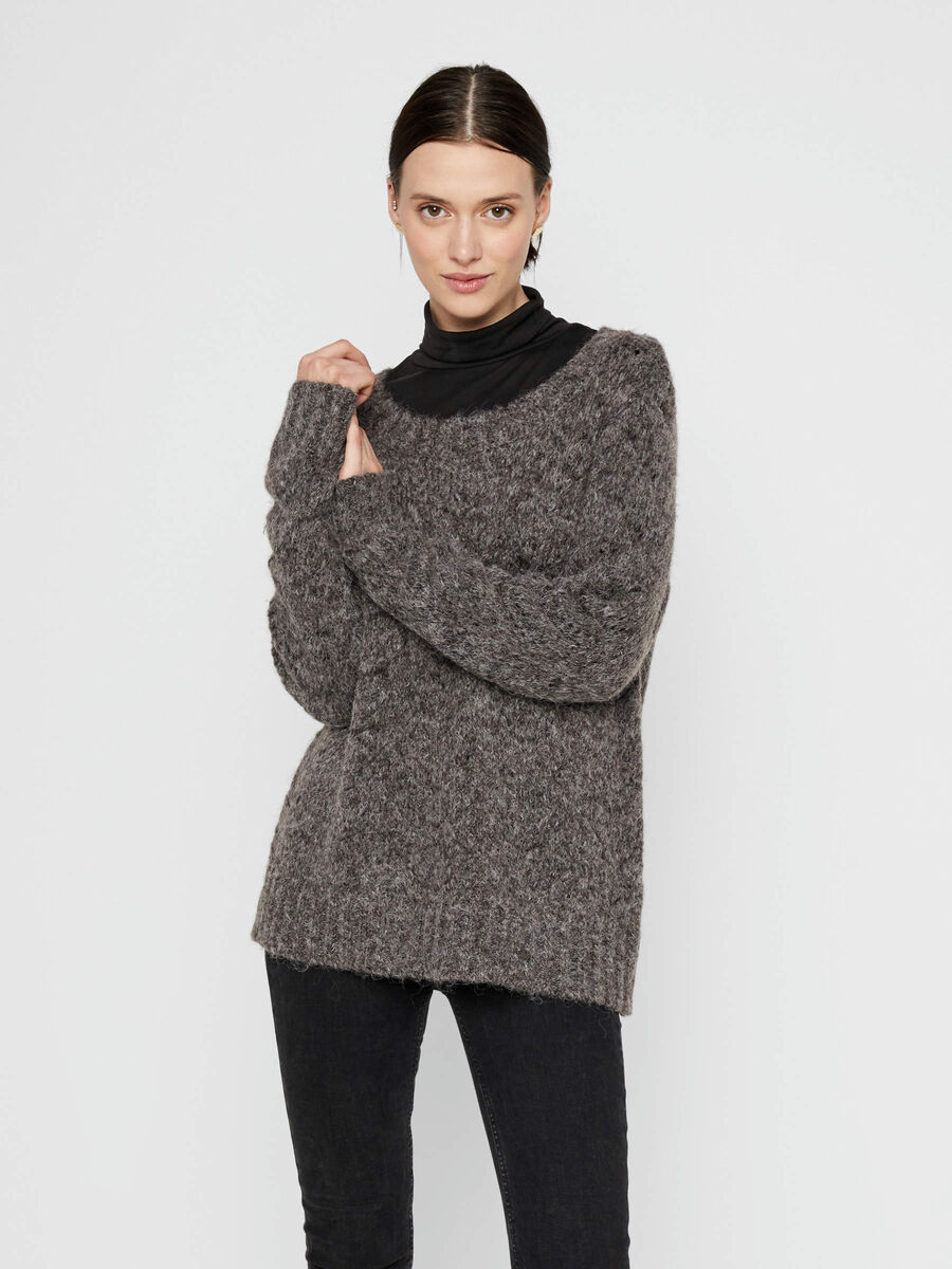 Pieces PATTERN KNITTED TOP, Dark Grey Melange, highres - 17106006_DarkGreyMelange_003.jpg