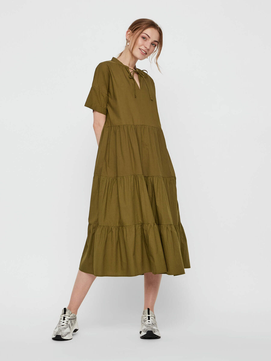 Pieces TIERED COTTON MIDI DRESS, Beech, highres - 17101348_Beech_003.jpg