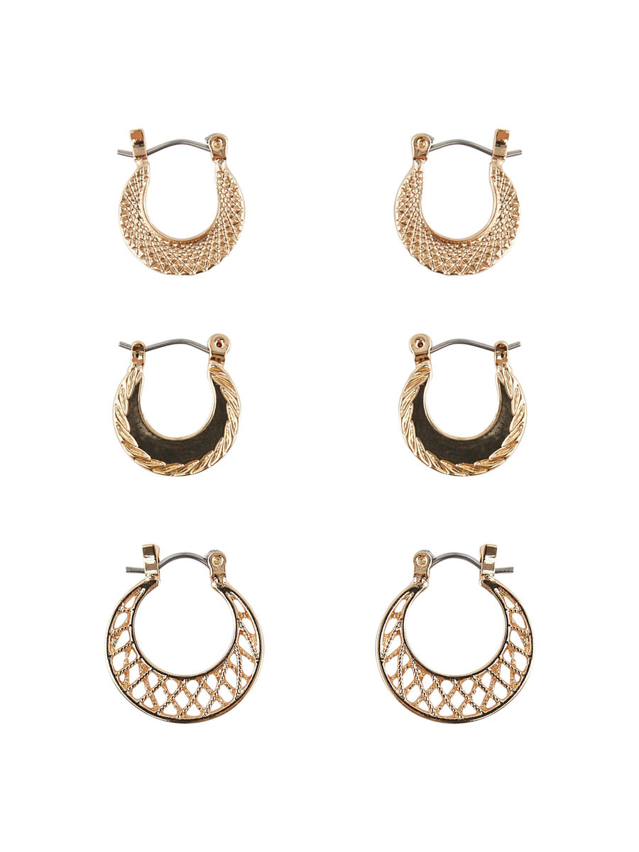 Pieces 3-PACK EARRINGS, Gold Colour, highres - 17112781_GoldColour_844405_008.jpg