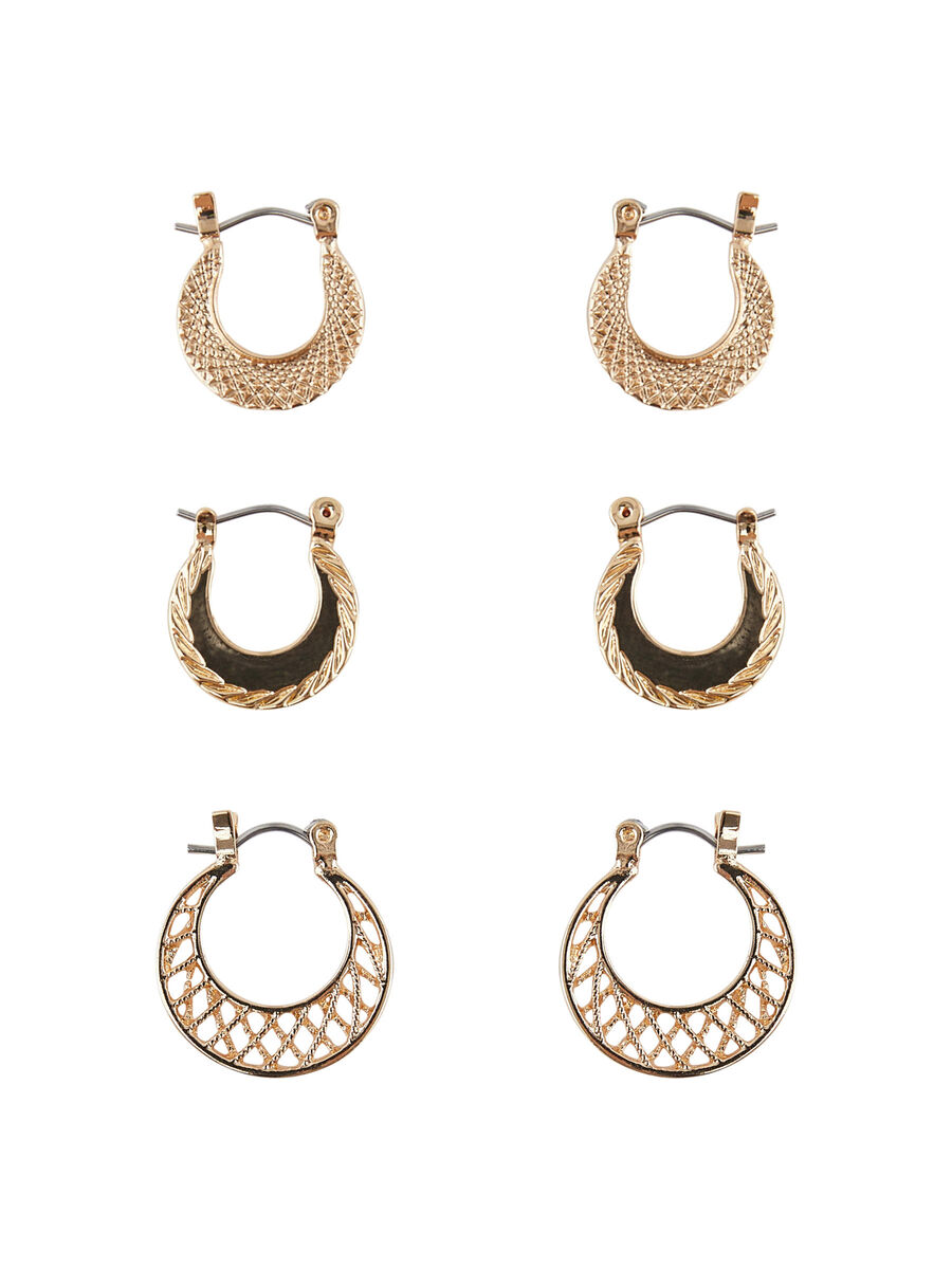 Pieces LOT DE 3 BOUCLES D'OREILLE, Gold Colour, highres - 17112781_GoldColour_844405_008.jpg