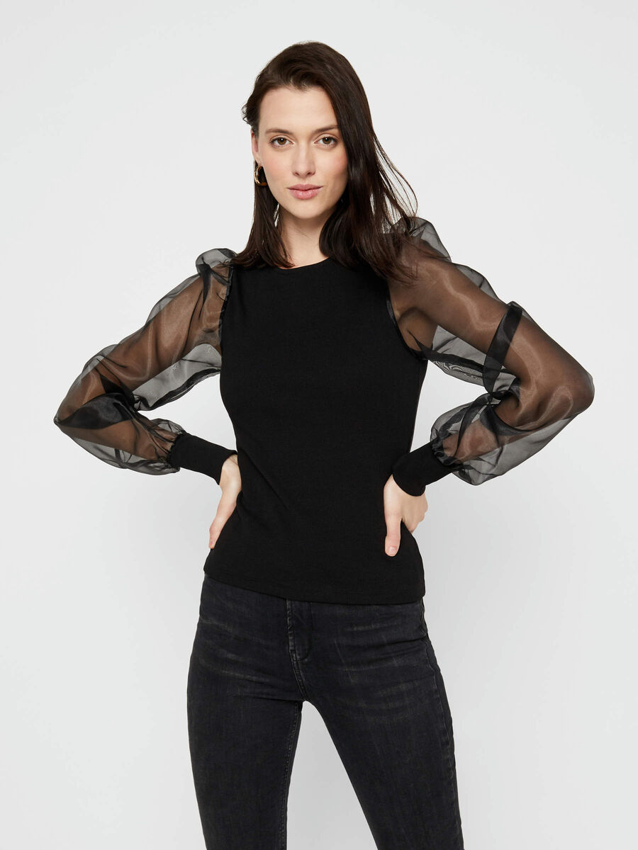 Pieces ORGANZA PUFF SLEEVE BLOUSE, Black, highres - 17109297_Black_003.jpg