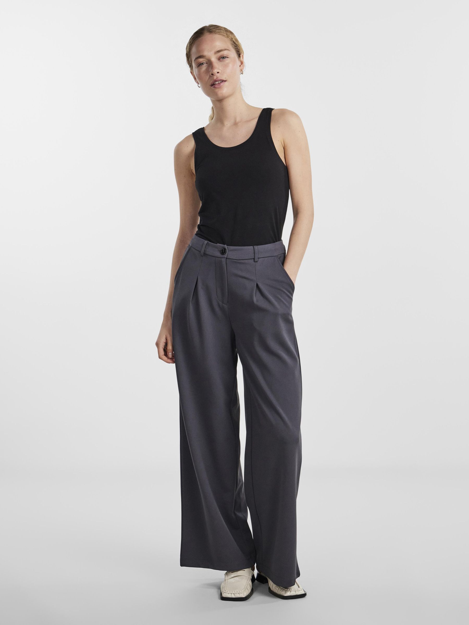 Grey wide sale leg trousers uk