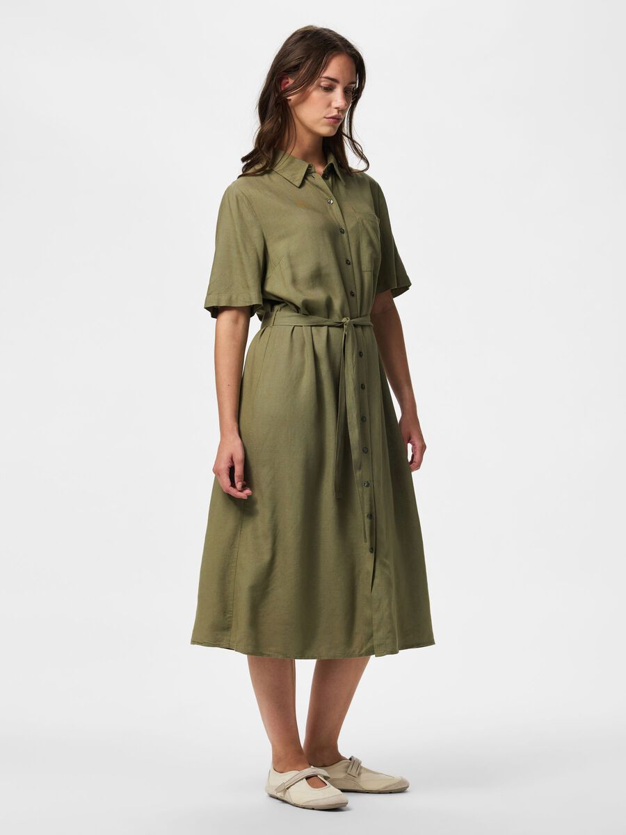 Product carousel image - PCPIA LINEN BLEND SHIRT DRESS, Deep Lichen Green | 1