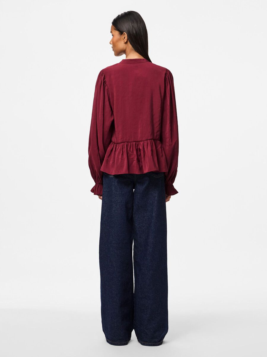 Pieces PCNESSA PEPLUM LONG SLEEVED BLOUSE, Tawny Port, highres - 17160180_TawnyPort_004.jpg