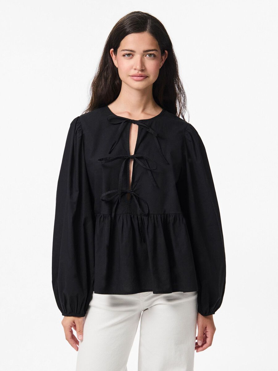 Pieces PCJOLLY TIE LONG SLEEVED BLOUSE, Black, highres - 17151258_Black_003.jpg