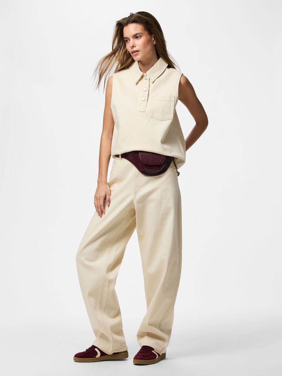 Carousel image - PCGRACE DENIM-POLO TOP, Ecru | 5