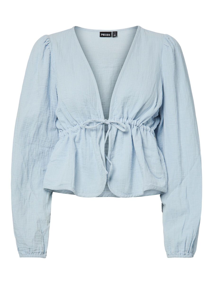 Pieces PCSASTINA MUSSELIN OBERTEIL MIT LANGEN ÄRMELN, Cashmere Blue, highres - 17156480_CashmereBlue_001.jpg