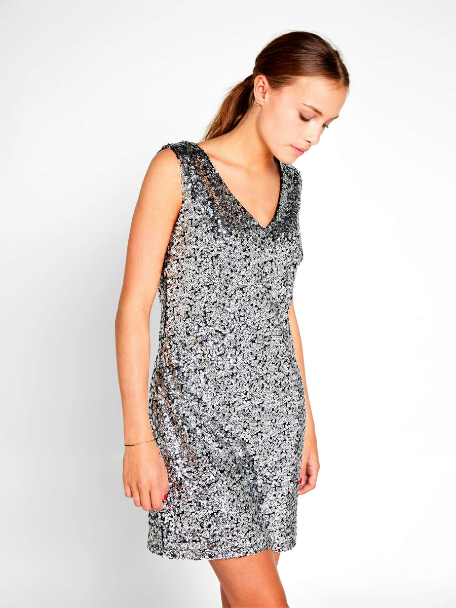 Pieces SEQUINS SHORT SLEEVED DRESS, Silver Colour, highres - 17095537_SilverColour_003.jpg