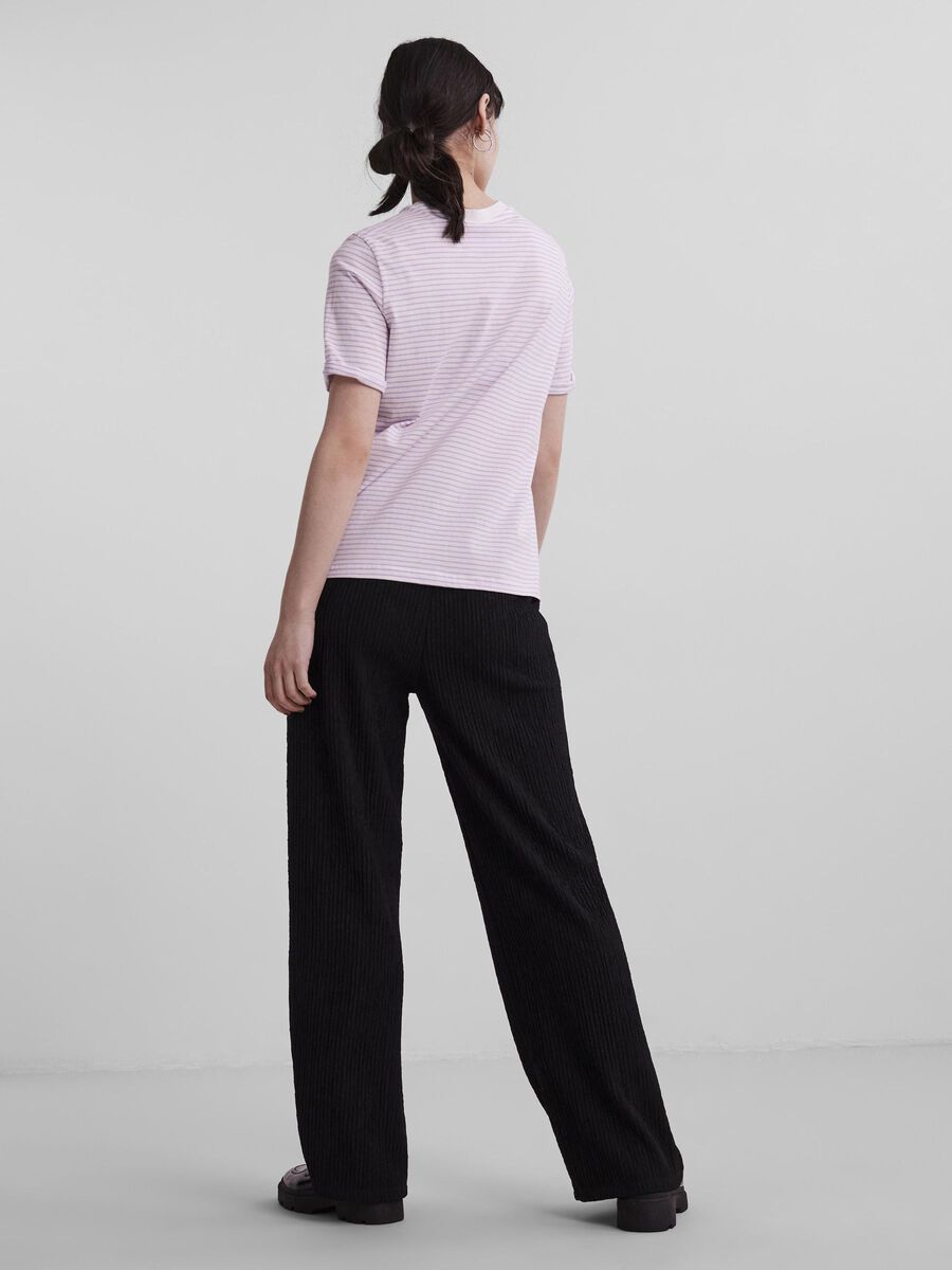 Pieces STRIPED COTTON O-NECK T-SHIRT, Bright White, highres - 17093747_BrightWhite_905895_004.jpg