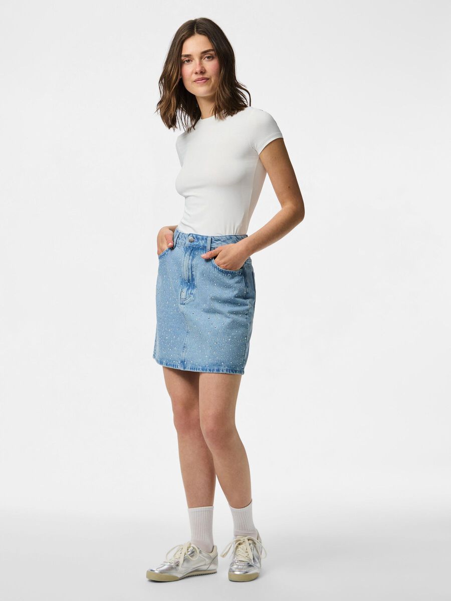 Pieces PCNOEL RHINESTEN MINI DENIMNEDERDEL, Light Blue Denim, highres - 17163260_LightBlueDenim_1245778_005.jpg