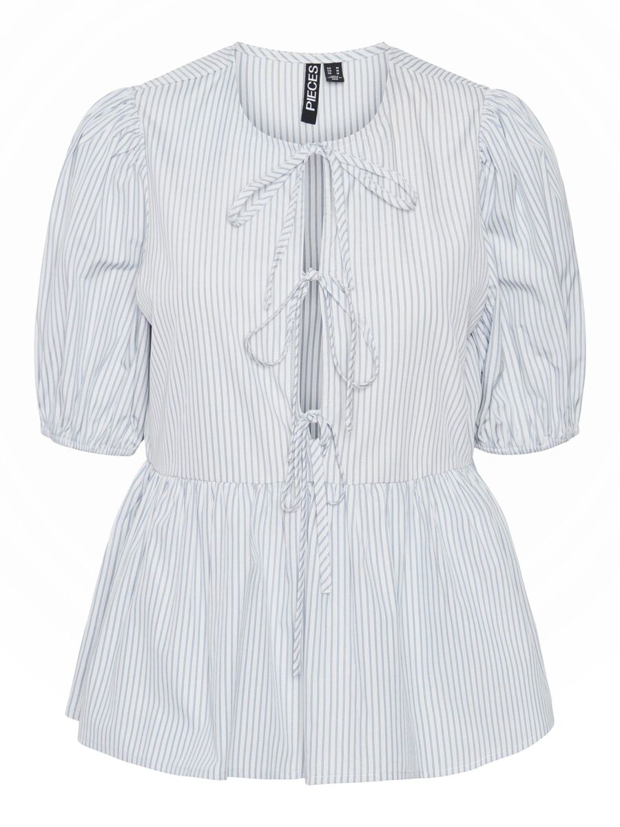 Pieces PCHOLLY TIE PUFF SLEEVED TOP, Faded Denim, highres - 17148925_FadedDenim_1154886_001.jpg